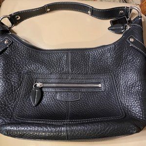 Premium Pebble Grain Black Leather Coach Hobo Bag